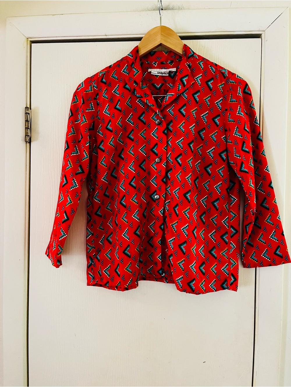 VTG I.magnin Retro Pop Art Abstract 60s 70s Festival Southwest Button Blouse S